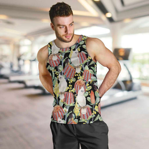 Little Corella Australia Cockatoo Men Tank Top Cacatua Sanguinea Banksia Seamless Black - Aussie Hoodie