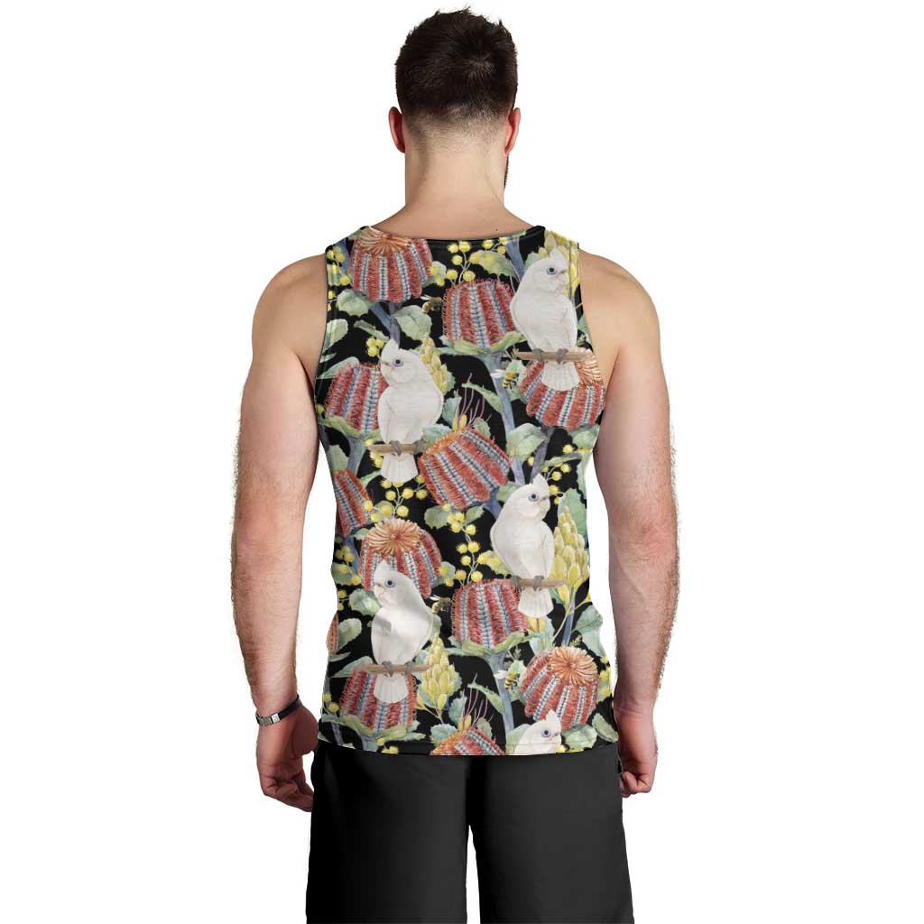 Little Corella Australia Cockatoo Men Tank Top Cacatua Sanguinea Banksia Seamless Black - Aussie Hoodie