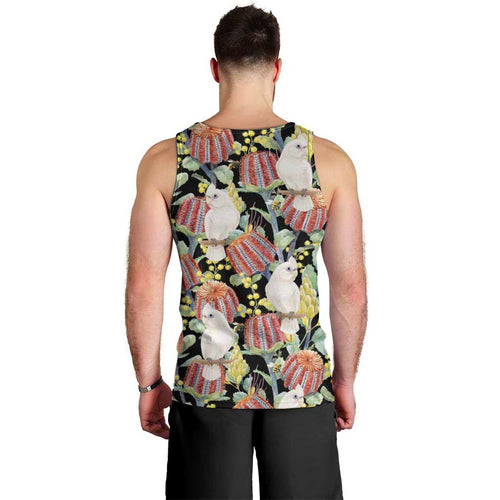 Little Corella Australia Cockatoo Men Tank Top Cacatua Sanguinea Banksia Seamless Black - Aussie Hoodie