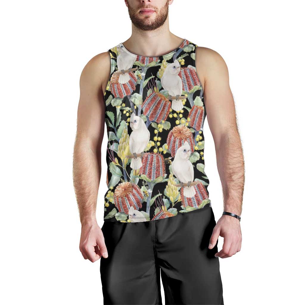 Little Corella Australia Cockatoo Men Tank Top Cacatua Sanguinea Banksia Seamless Black - Aussie Hoodie