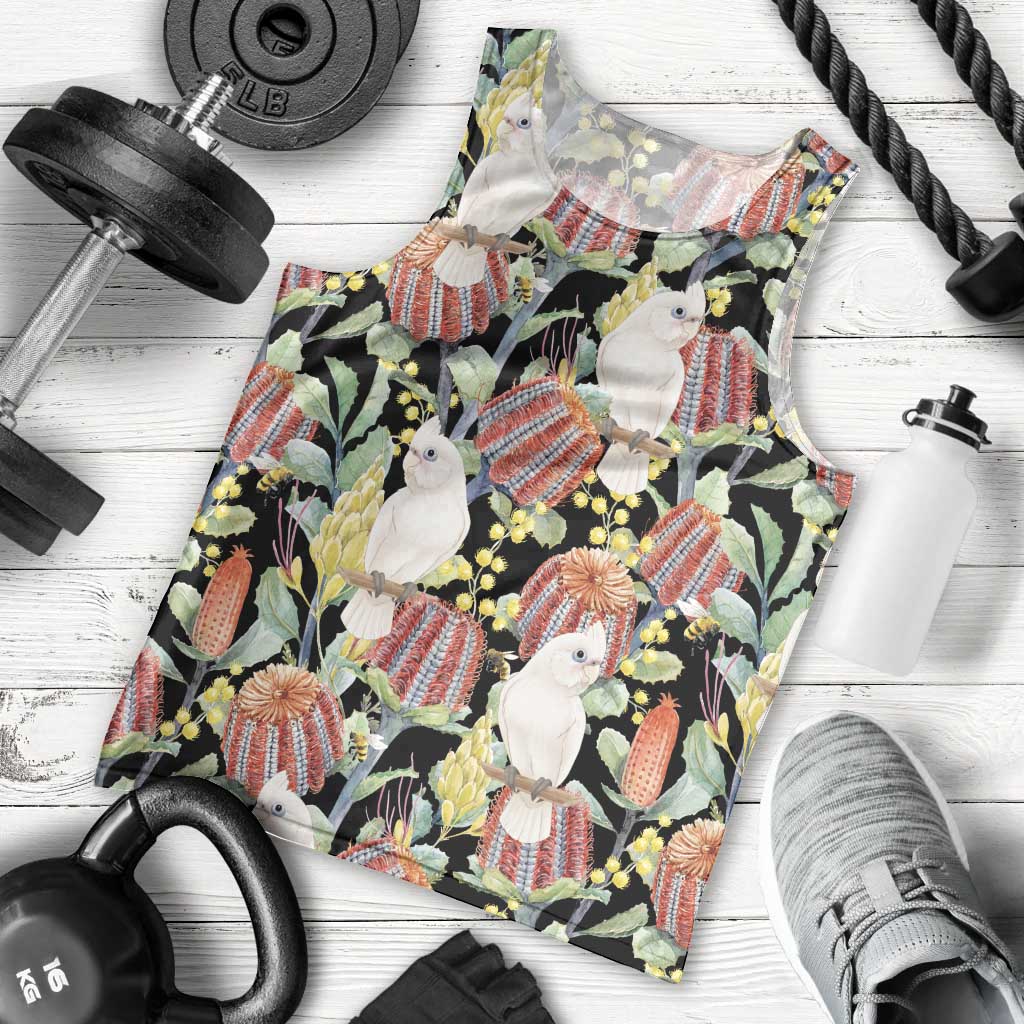 Little Corella Australia Cockatoo Men Tank Top Cacatua Sanguinea Banksia Seamless Black - Aussie Hoodie
