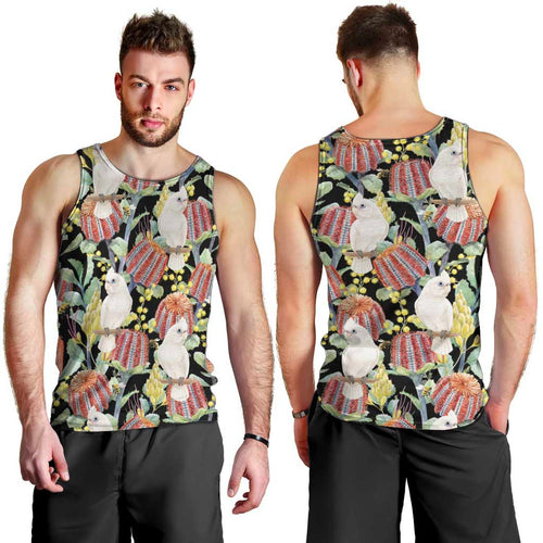 Little Corella Australia Cockatoo Men Tank Top Cacatua Sanguinea Banksia Seamless Black - Aussie Hoodie