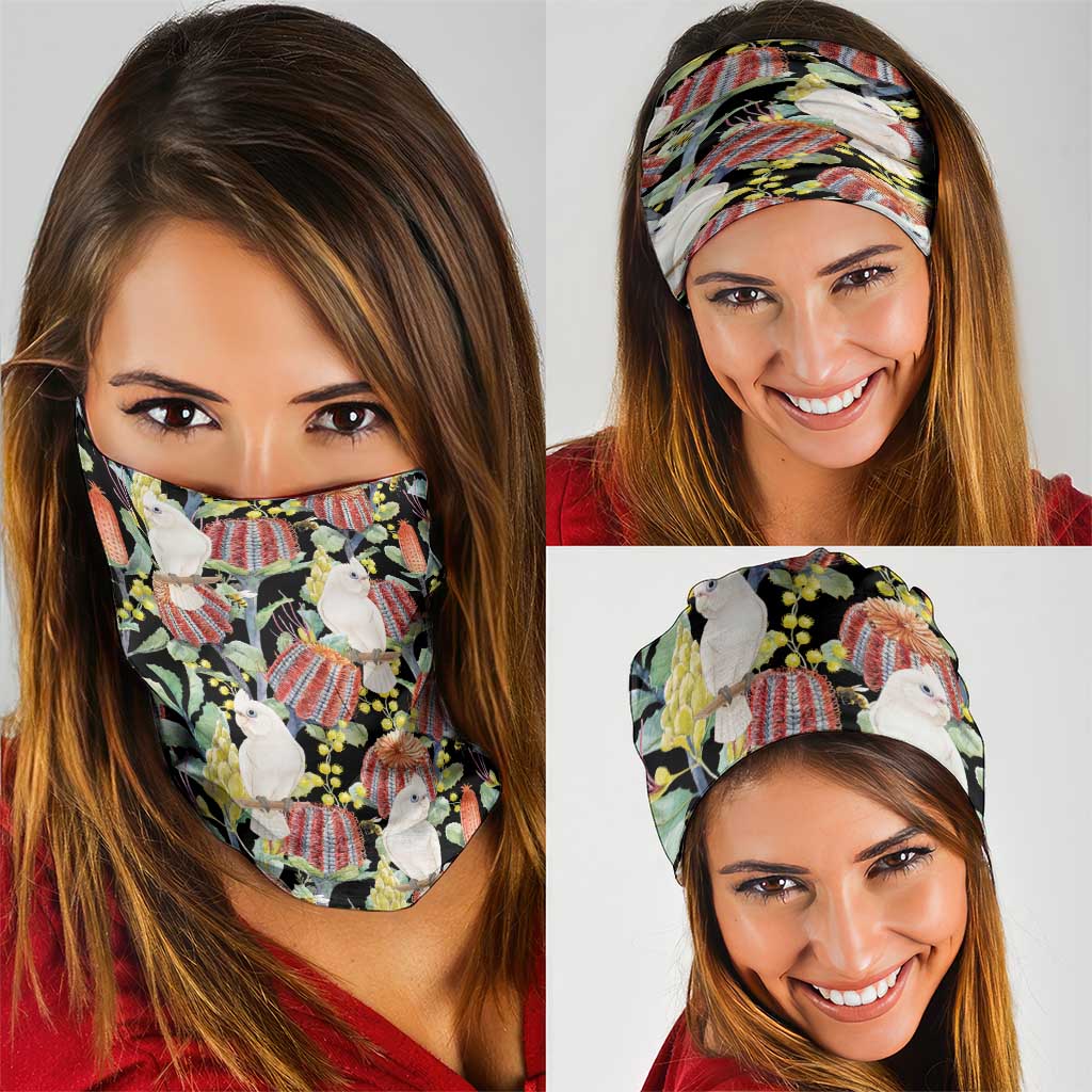 Little Corella Australia Cockatoo Neck Gaiter Cacatua Sanguinea Banksia Seamless Black - Aussie Hoodie