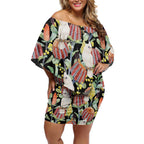 Little Corella Australia Cockatoo Off Shoulder Short Dress Cacatua Sanguinea Banksia Seamless Black - Aussie Hoodie