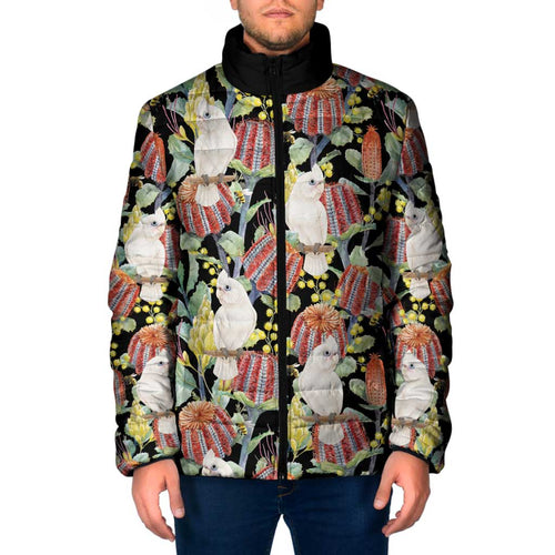Little Corella Australia Cockatoo Padded Jacket Cacatua Sanguinea Banksia Seamless Black - Aussie Hoodie