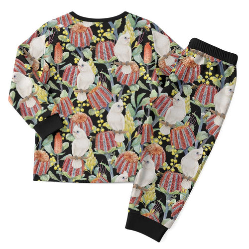 Little Corella Australia Cockatoo Christmas Pajama Set Cacatua Sanguinea Banksia Seamless Black - Aussie Hoodie