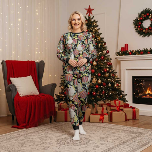Little Corella Australia Cockatoo Christmas Pajama Set Cacatua Sanguinea Banksia Seamless Black - Aussie Hoodie
