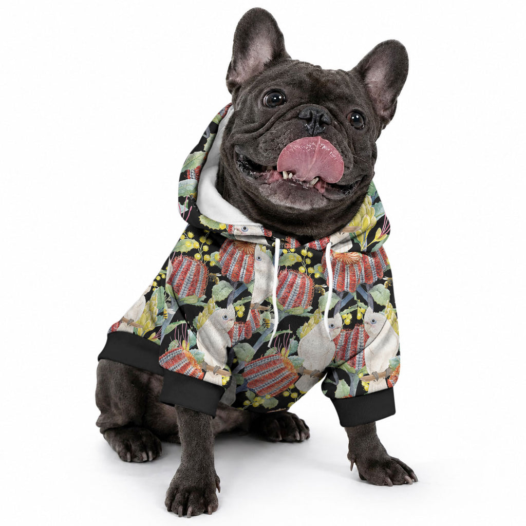 Little Corella Australia Cockatoo Pet Hoodie Cacatua Sanguinea Banksia Seamless Black
