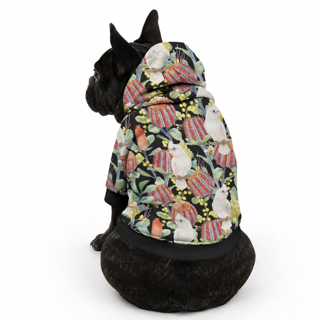 Little Corella Australia Cockatoo Pet Hoodie Cacatua Sanguinea Banksia Seamless Black