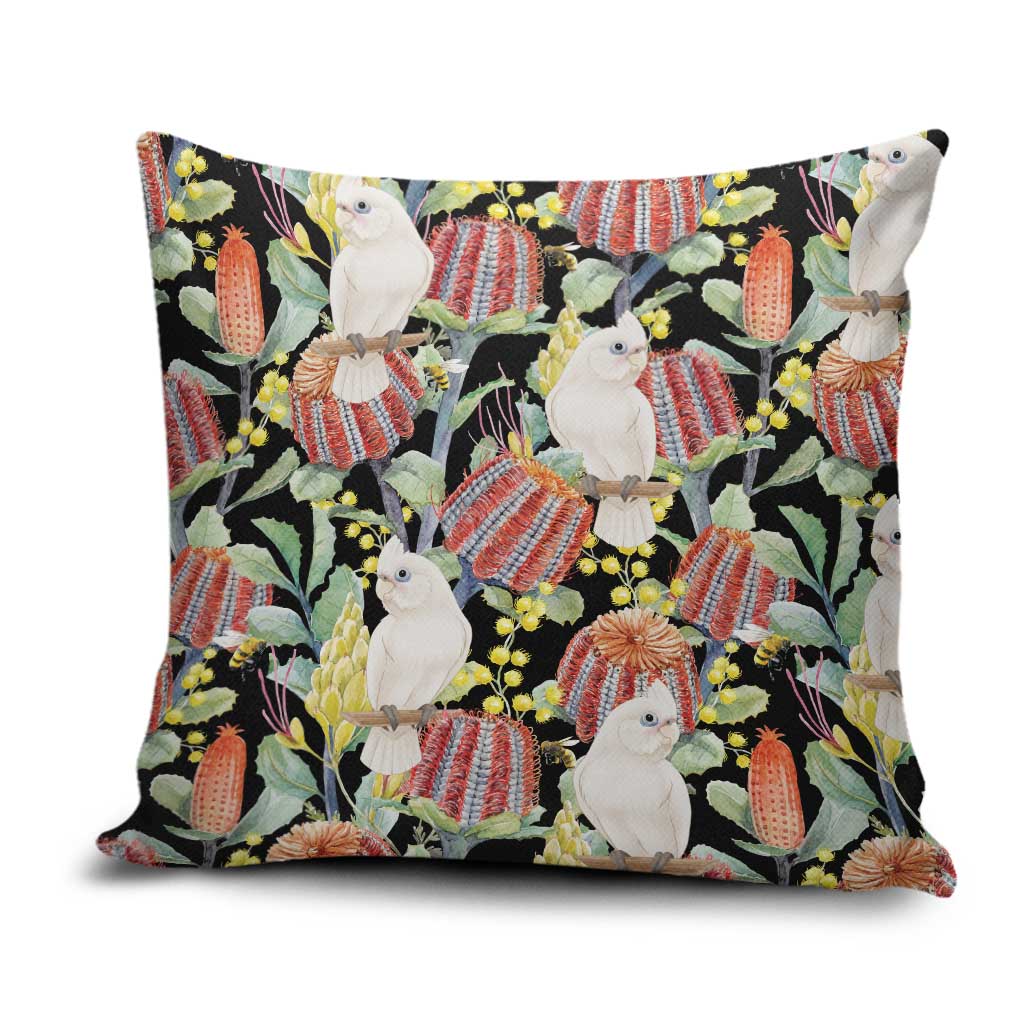 Little Corella Australia Cockatoo Pillow Cover Cacatua Sanguinea Banksia Seamless Black - Aussie Hoodie