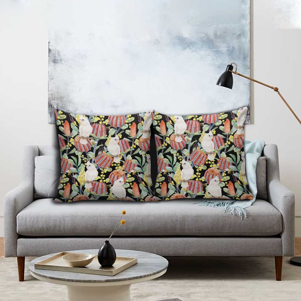 Little Corella Australia Cockatoo Pillow Cover Cacatua Sanguinea Banksia Seamless Black - Aussie Hoodie