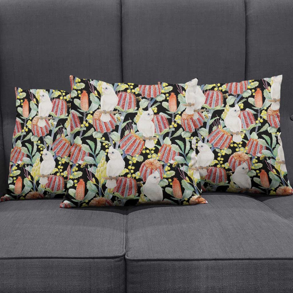 Little Corella Australia Cockatoo Pillow Cover Cacatua Sanguinea Banksia Seamless Black - Aussie Hoodie