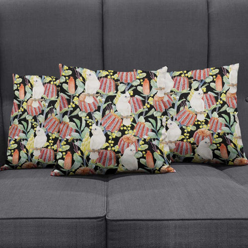 Little Corella Australia Cockatoo Pillow Cover Cacatua Sanguinea Banksia Seamless Black - Aussie Hoodie