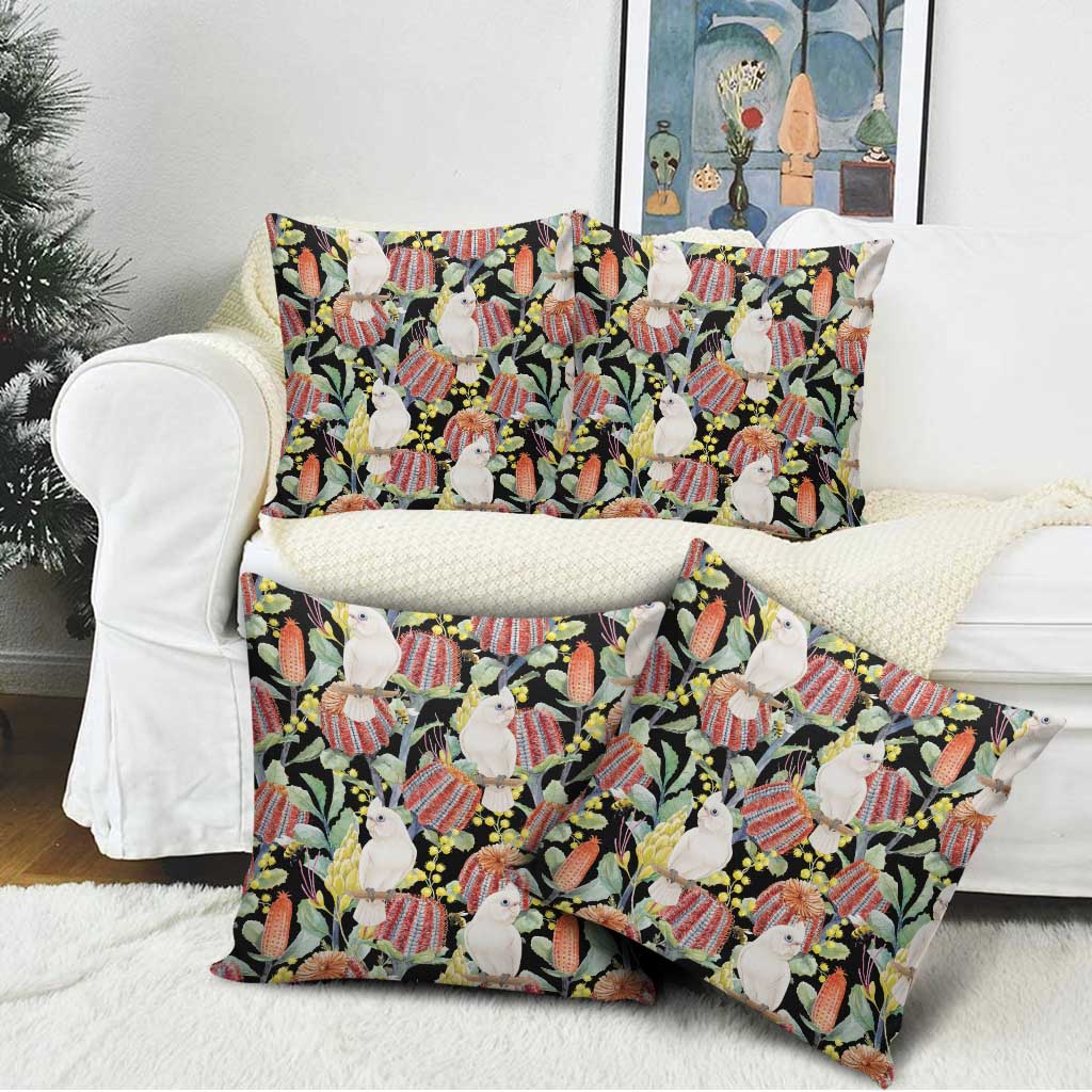 Little Corella Australia Cockatoo Pillow Cover Cacatua Sanguinea Banksia Seamless Black - Aussie Hoodie