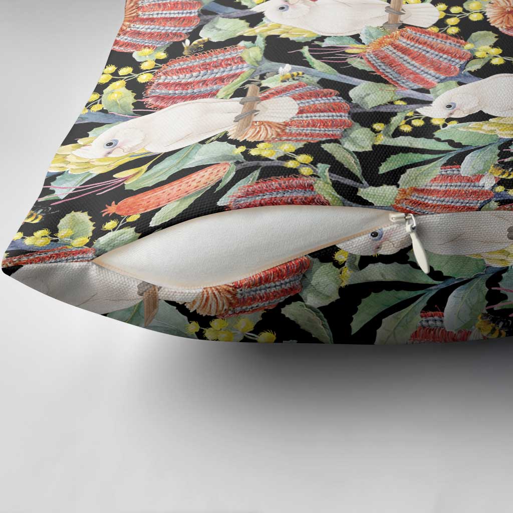 Little Corella Australia Cockatoo Pillow Cover Cacatua Sanguinea Banksia Seamless Black - Aussie Hoodie