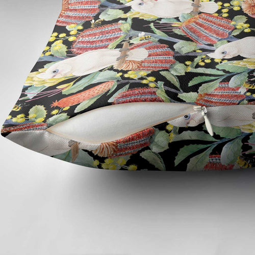 Little Corella Australia Cockatoo Pillow Cover Cacatua Sanguinea Banksia Seamless Black - Aussie Hoodie