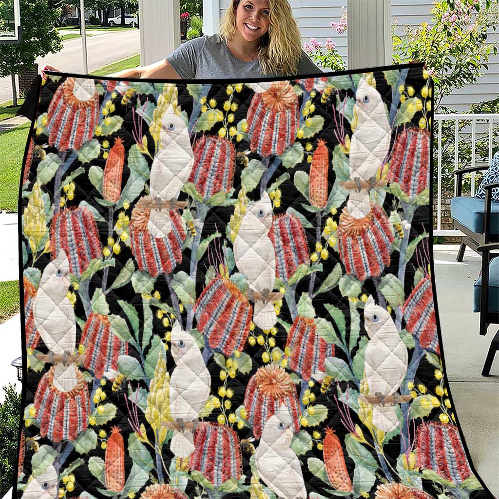 Little Corella Australia Cockatoo Quilt Cacatua Sanguinea Banksia Seamless Black - Aussie Hoodie