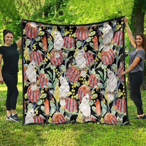 Little Corella Australia Cockatoo Quilt Cacatua Sanguinea Banksia Seamless Black - Aussie Hoodie