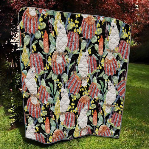 Little Corella Australia Cockatoo Quilt Cacatua Sanguinea Banksia Seamless Black - Aussie Hoodie