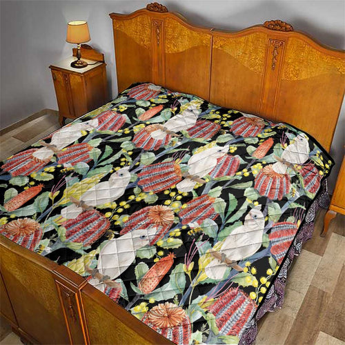 Little Corella Australia Cockatoo Quilt Cacatua Sanguinea Banksia Seamless Black - Aussie Hoodie