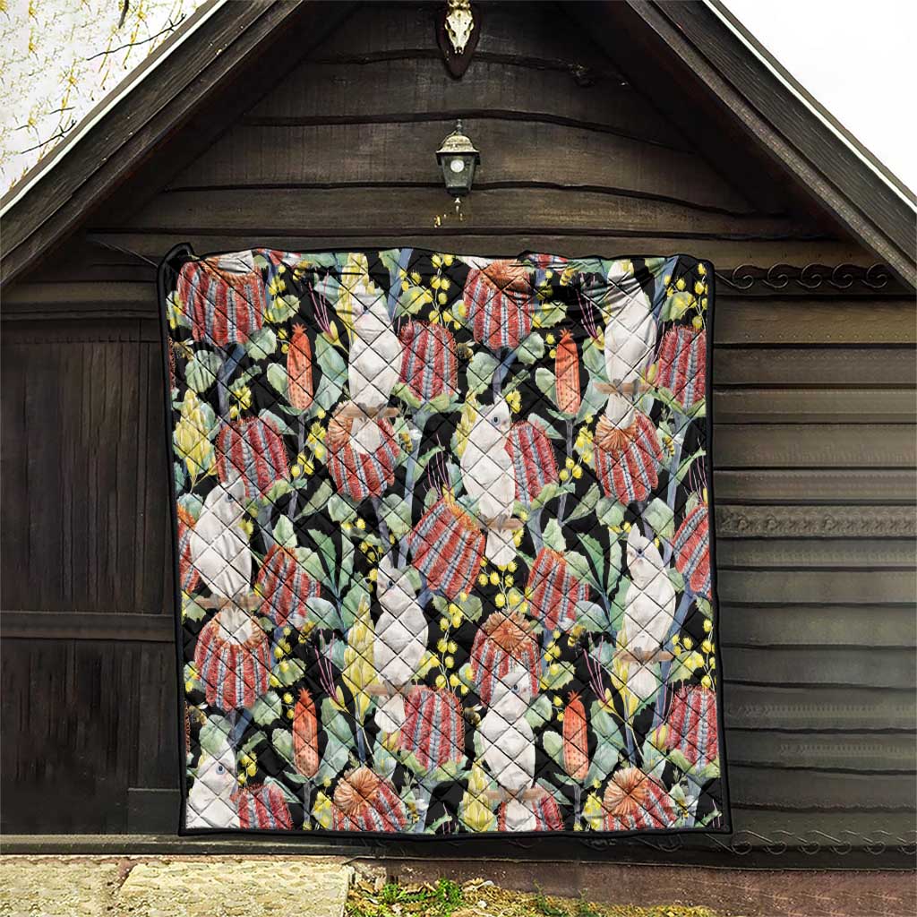 Little Corella Australia Cockatoo Quilt Cacatua Sanguinea Banksia Seamless Black - Aussie Hoodie