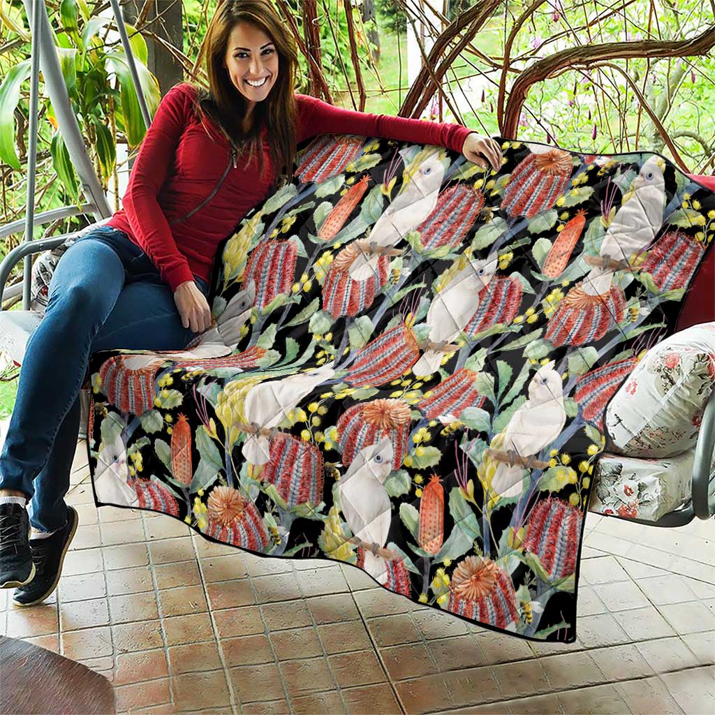 Little Corella Australia Cockatoo Quilt Cacatua Sanguinea Banksia Seamless Black - Aussie Hoodie