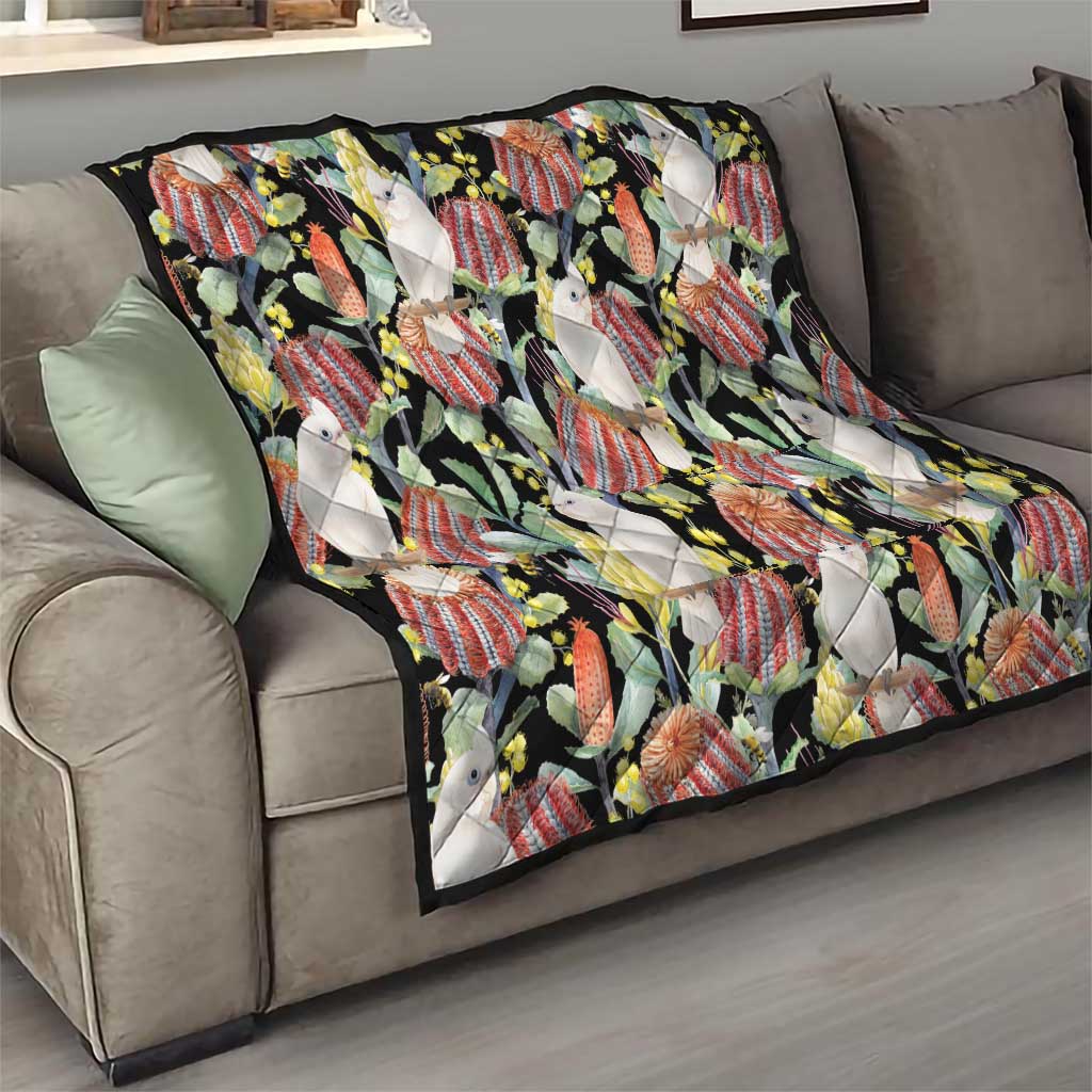Little Corella Australia Cockatoo Quilt Cacatua Sanguinea Banksia Seamless Black - Aussie Hoodie