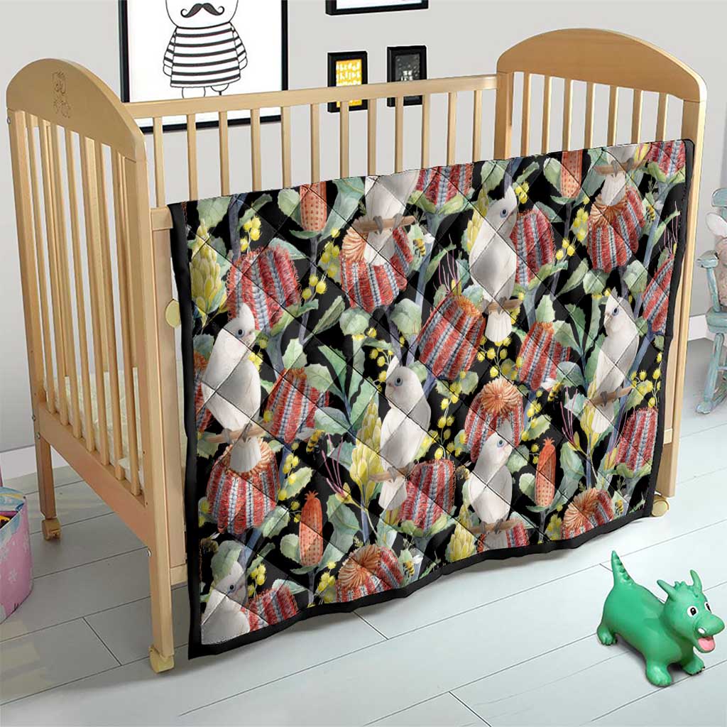 Little Corella Australia Cockatoo Quilt Cacatua Sanguinea Banksia Seamless Black - Aussie Hoodie