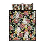 Little Corella Australia Cockatoo Quilt Bed Set Cacatua Sanguinea Banksia Seamless Black - Aussie Hoodie