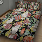 Little Corella Australia Cockatoo Quilt Bed Set Cacatua Sanguinea Banksia Seamless Black - Aussie Hoodie