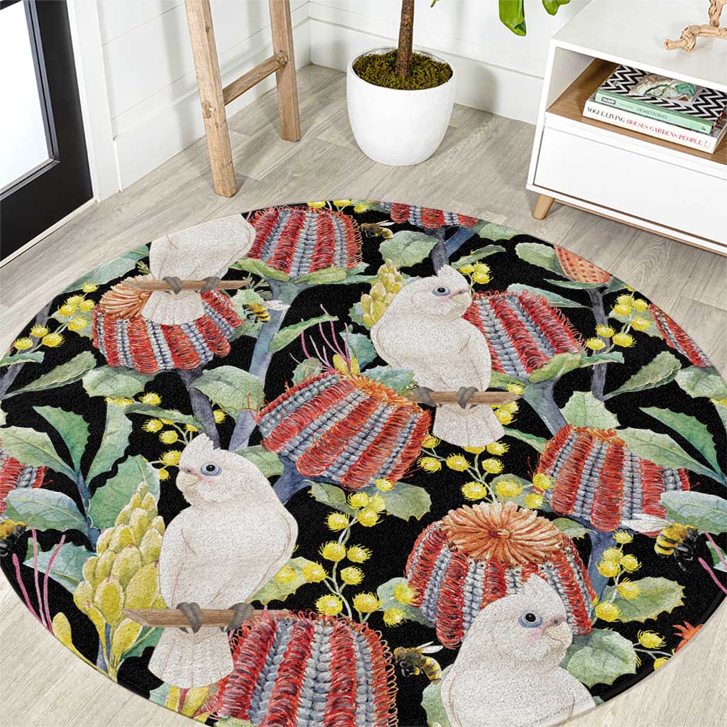 Little Corella Australia Cockatoo Round Carpet Cacatua Sanguinea Banksia Seamless Black - Aussie Hoodie