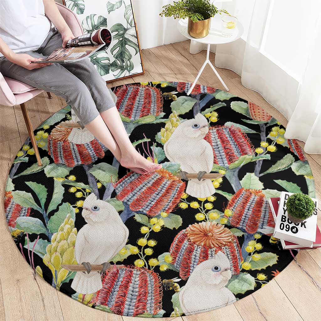 Little Corella Australia Cockatoo Round Carpet Cacatua Sanguinea Banksia Seamless Black - Aussie Hoodie