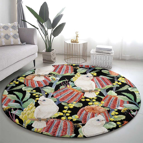 Little Corella Australia Cockatoo Round Carpet Cacatua Sanguinea Banksia Seamless Black - Aussie Hoodie