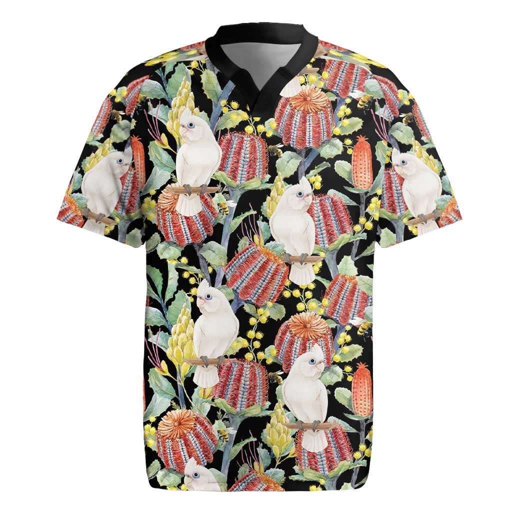 Little Corella Australia Cockatoo Rugby Jersey Cacatua Sanguinea Banksia Seamless Black - Aussie Hoodie