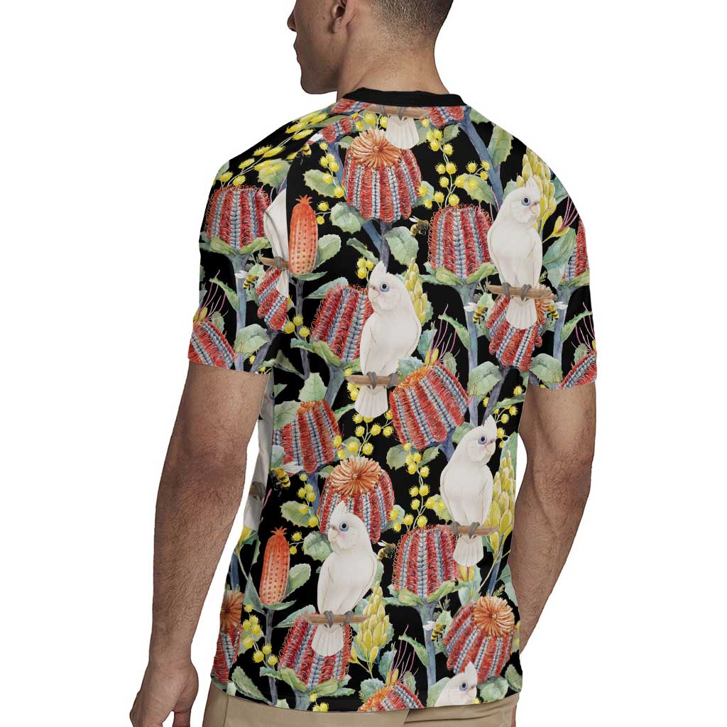 Little Corella Australia Cockatoo Rugby Jersey Cacatua Sanguinea Banksia Seamless Black - Aussie Hoodie