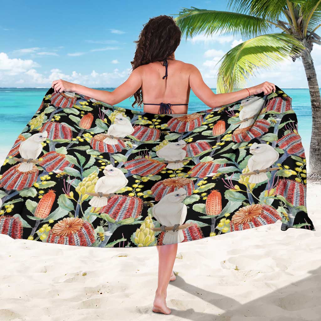 Little Corella Australia Cockatoo Sarong Cacatua Sanguinea Banksia Seamless Black - Aussie Hoodie