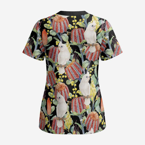 Little Corella Australia Cockatoo Scrub Top Cacatua Sanguinea Banksia Seamless Black - Aussie Hoodie