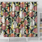 Little Corella Australia Cockatoo Shower Curtain Cacatua Sanguinea Banksia Seamless Black - Aussie Hoodie