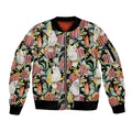 Little Corella Australia Cockatoo Sleeve Zip Bomber Jacket Cacatua Sanguinea Banksia Seamless Black - Aussie Hoodie