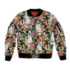 Little Corella Australia Cockatoo Sleeve Zip Bomber Jacket Cacatua Sanguinea Banksia Seamless Black - Aussie Hoodie