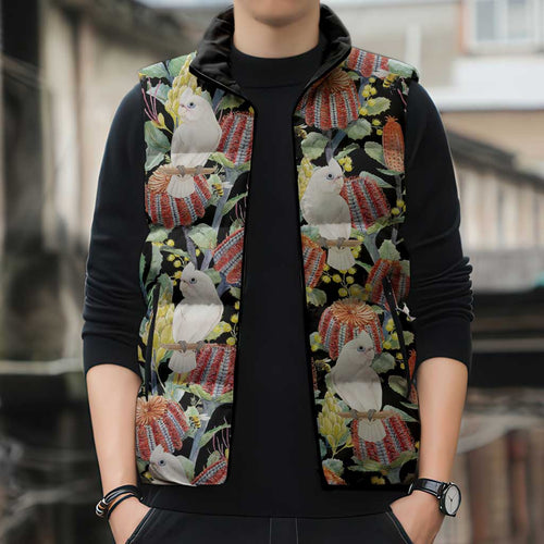 Little Corella Australia Cockatoo Sleeveless Puffer Jacket Cacatua Sanguinea Banksia Seamless Black - Aussie Hoodie