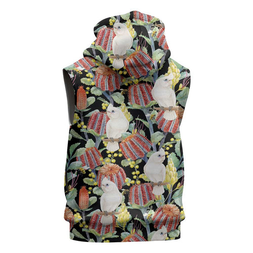 Little Corella Australia Cockatoo Sleeveless Zip Hoodie Cacatua Sanguinea Banksia Seamless Black LT14