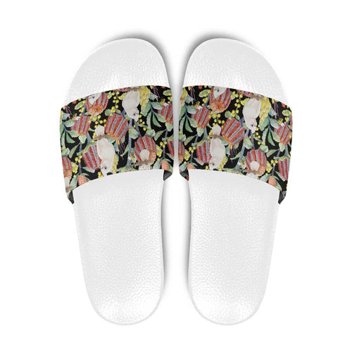 Little Corella Australia Cockatoo Slide Sandals Cacatua Sanguinea Banksia Seamless Black - Aussie Hoodie