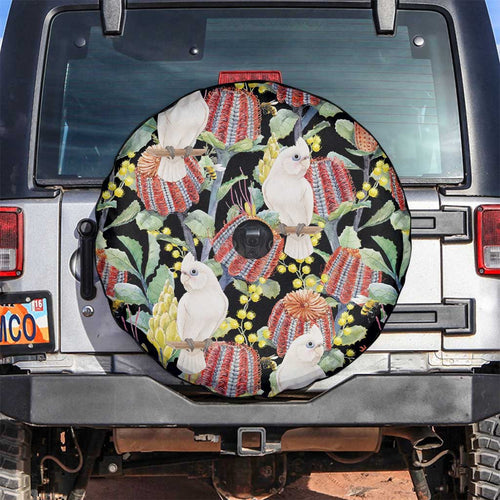 Little Corella Australia Cockatoo Spare Tire Cover Cacatua Sanguinea Banksia Seamless Black - Aussie Hoodie