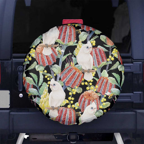 Little Corella Australia Cockatoo Spare Tire Cover Cacatua Sanguinea Banksia Seamless Black - Aussie Hoodie