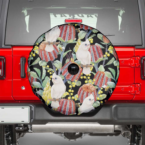 Little Corella Australia Cockatoo Spare Tire Cover Cacatua Sanguinea Banksia Seamless Black - Aussie Hoodie