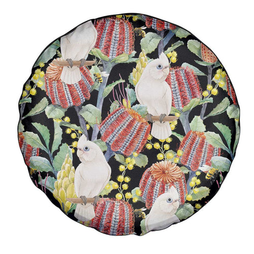 Little Corella Australia Cockatoo Spare Tire Cover Cacatua Sanguinea Banksia Seamless Black - Aussie Hoodie