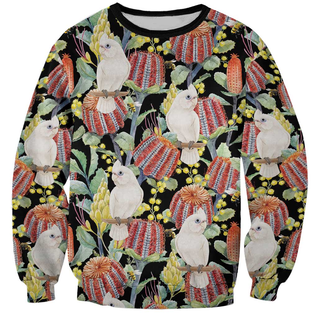 Little Corella Australia Cockatoo Sweatshirt Cacatua Sanguinea Banksia Seamless Black - Aussie Hoodie