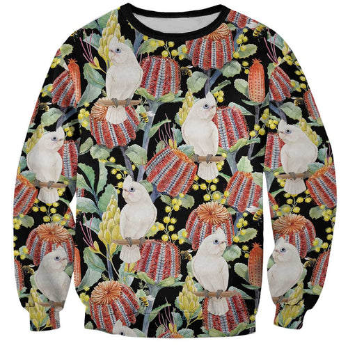 Little Corella Australia Cockatoo Sweatshirt Cacatua Sanguinea Banksia Seamless Black - Aussie Hoodie