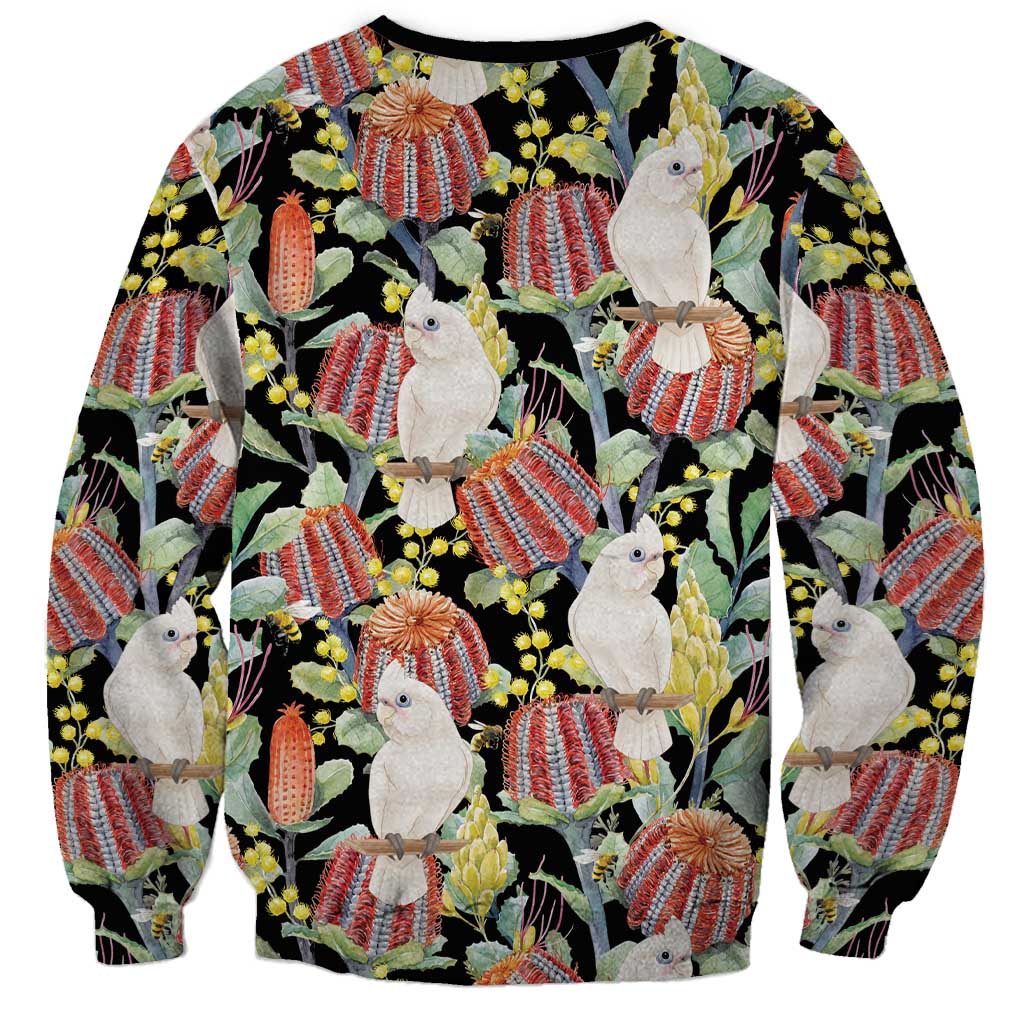Little Corella Australia Cockatoo Sweatshirt Cacatua Sanguinea Banksia Seamless Black - Aussie Hoodie